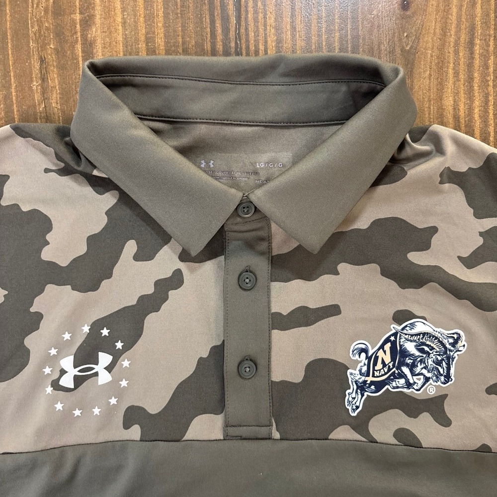 UNDER ARMOUR Navy Midshipmen Mens‎ Large Camo HeatGear Polo Shirt - Picture 2 of 10